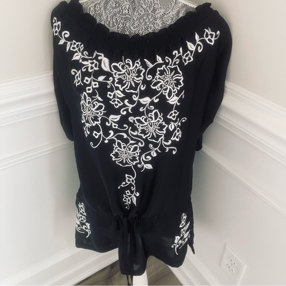 White House Black Market Womens Black Floral Print Blouse Size S